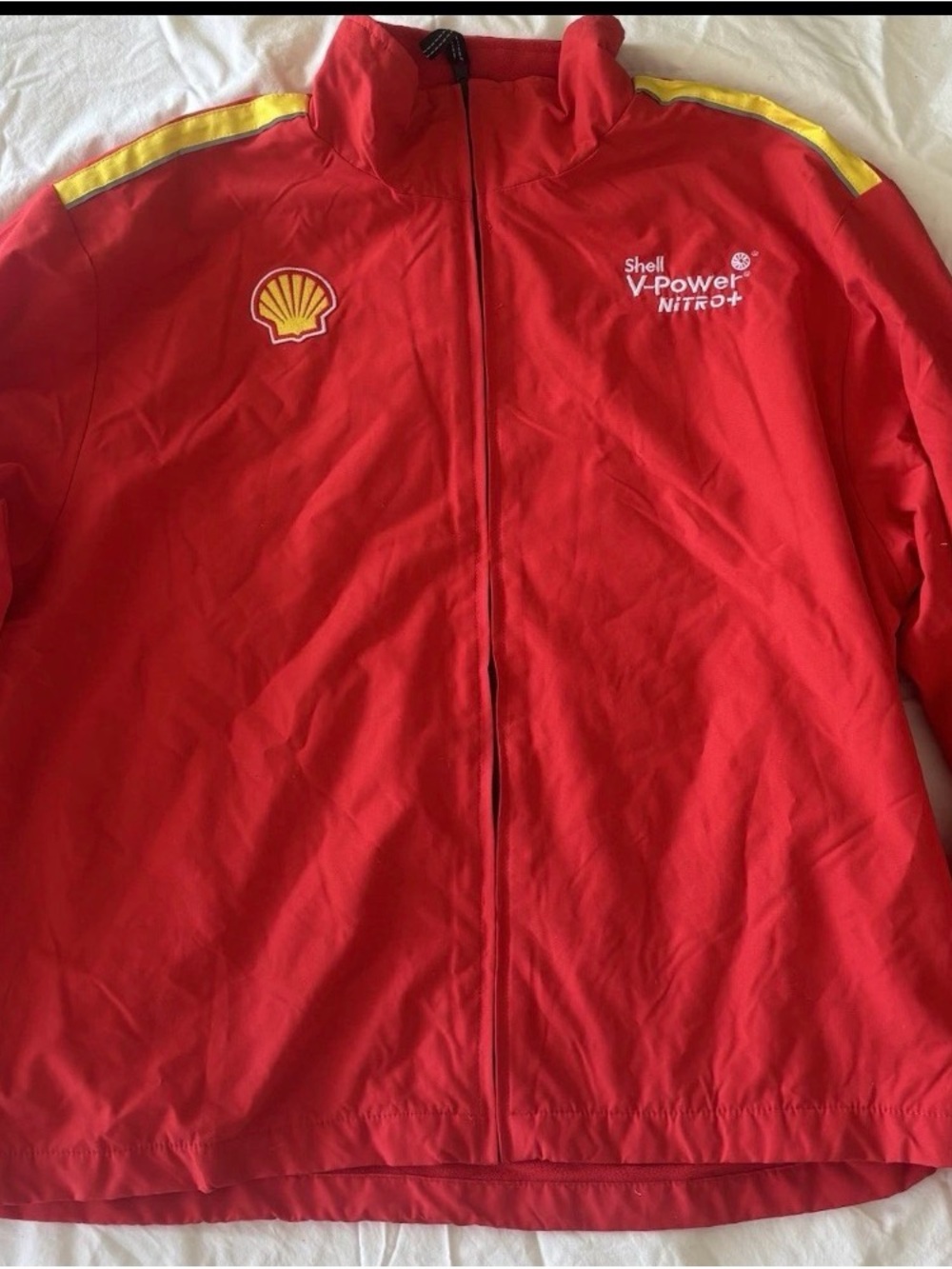 Vintage Shell Jacket Mens Large Red V-Power Fleece Lined Windbreaker Workwear